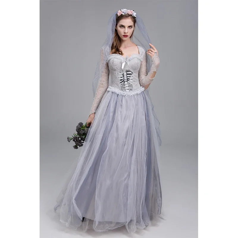 Birden fazla bayan Corpse gelin kostüm klasik uzun tüyler meksika zombi Roleplay Cosplay karnaval cadılar bayramı fantezi parti elbise