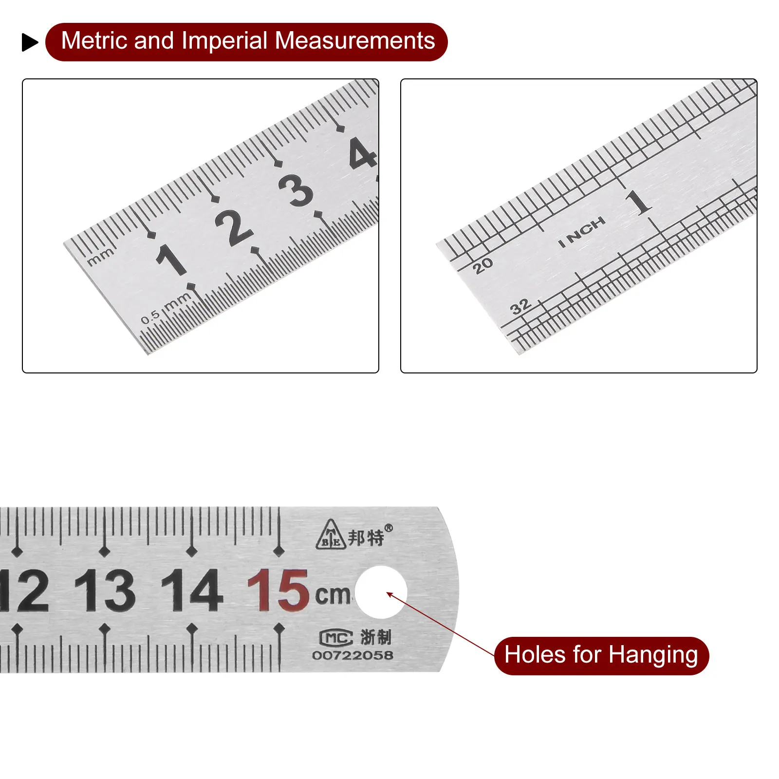 2pcs Stainless Steel Ruler 6-inch/15cm Metal Rulers 0.75" Wide, Inch and Metric Graduation Straight Edge Measuring Tool