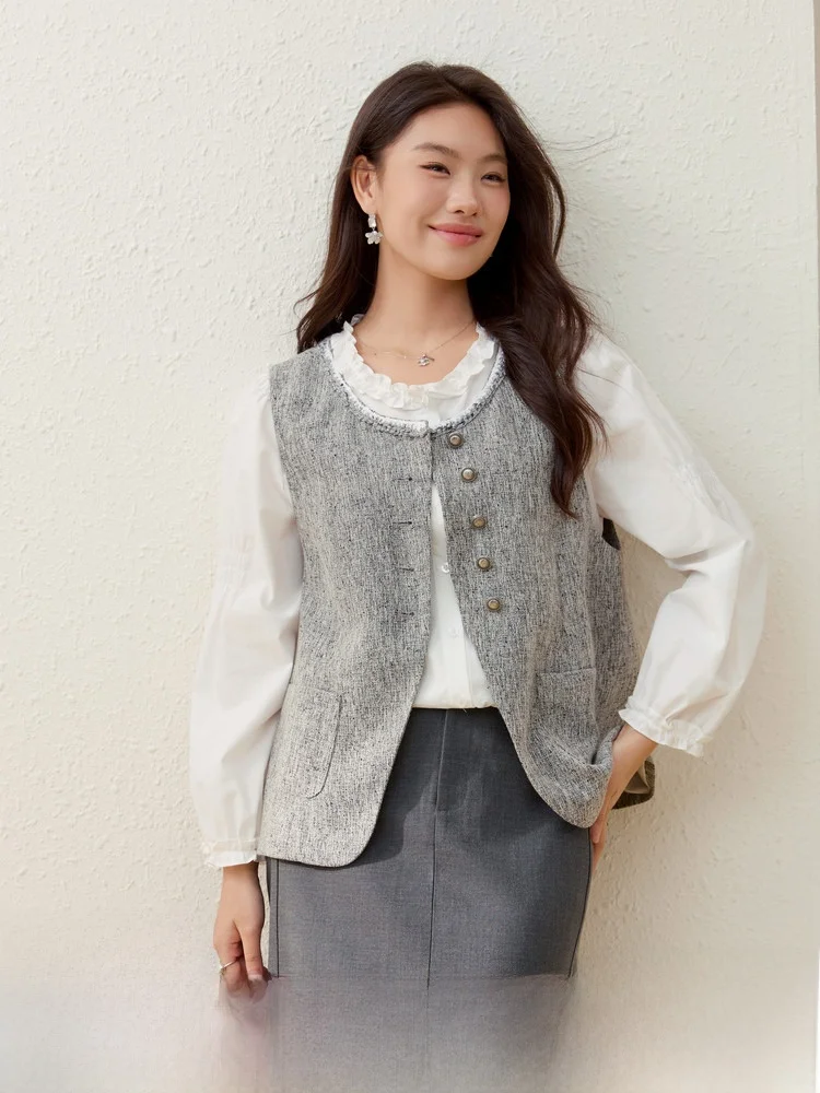 

Легкий винтажный комплект-жилет Qinghe Lantern Sve, приталенный, больших размеров, женский, весенний, модный, повседневный, без рукавов, с круглым вырезом