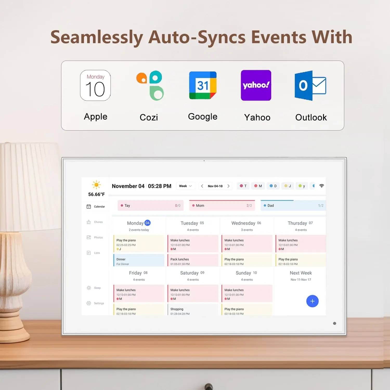 15.6 Inch Smart Digital Calendar Planner & Chore Chart, IPS HD Touch Screen Display for Family Schedules