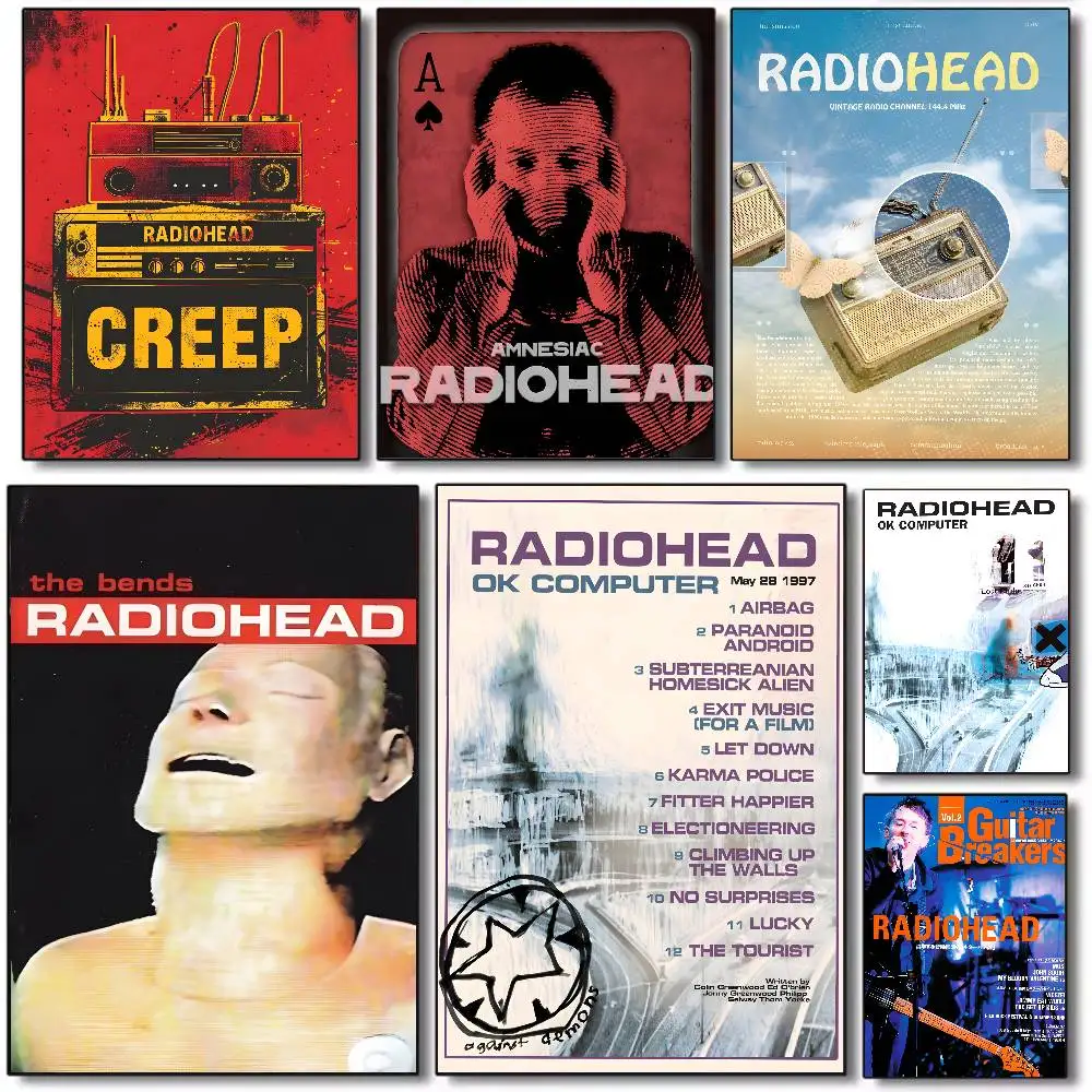 Rock Band Characters Radiohead Classic Poster canvas HD aesthetic Printing Paper Wall Art for Living Room Bar fashion Home Decor
