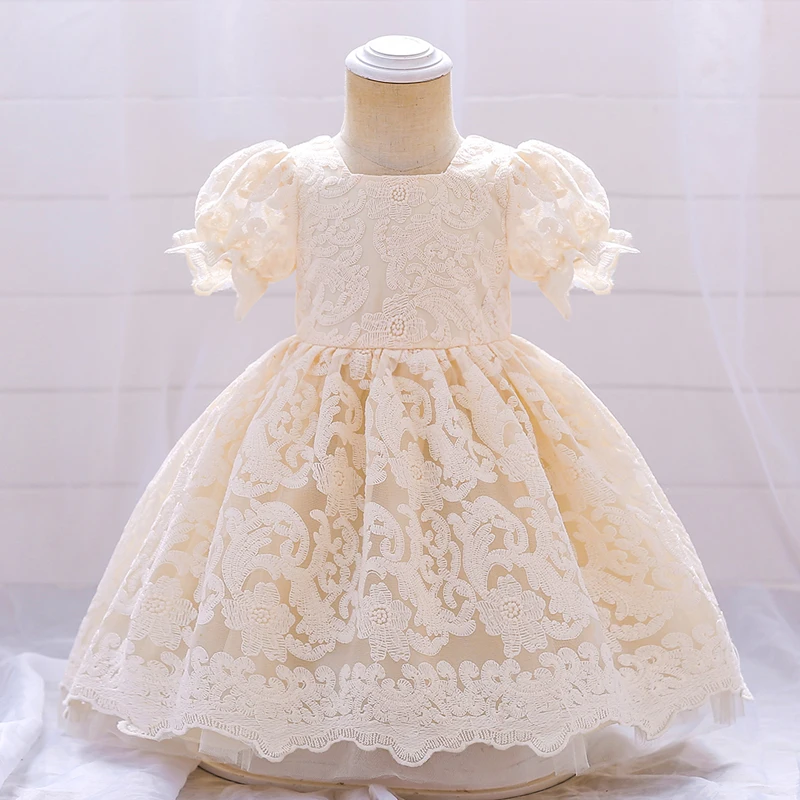 Summer Vintage 1st Birthday Dress For Baby Girl Clothes Flower Baptism Princess Dress Girls Dresses Party Costume Short Sleeve