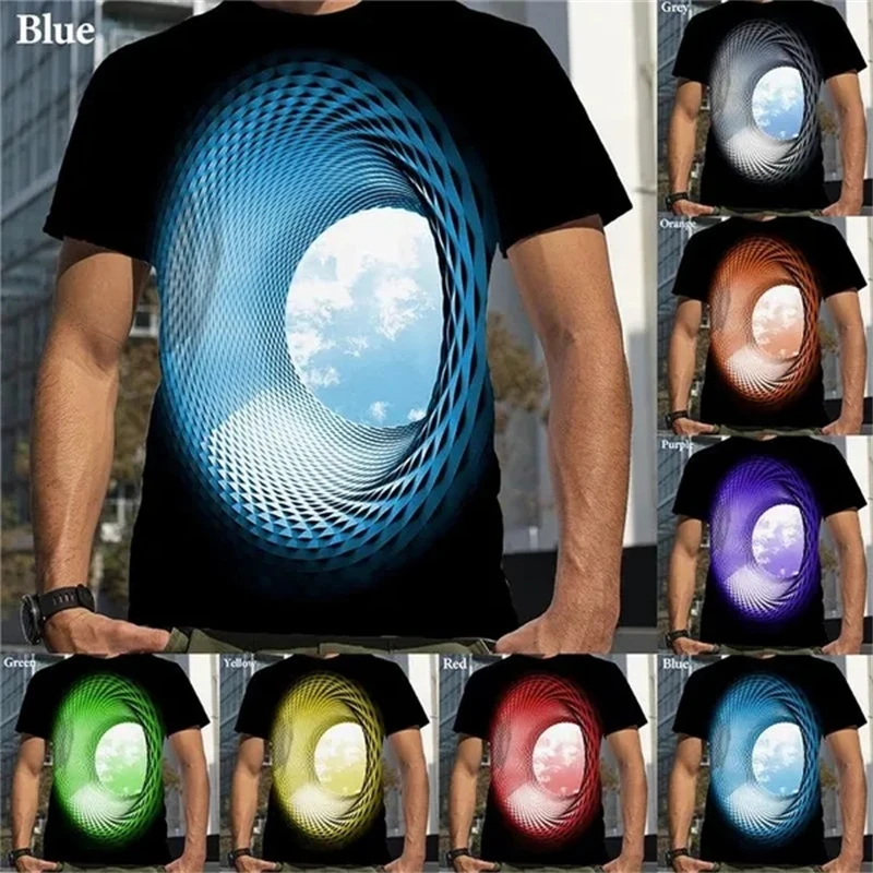 

Vertigo 3d Printed T-shirt Men's Fashion Trend Round Neck Short-sleeved Tops Graphic Optical Illusion Pattern T Shirt Tees Male