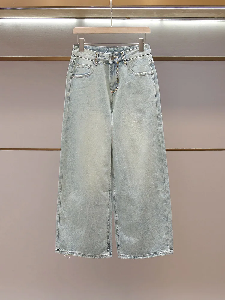 

Withered Women's Summer New Versatile Design With Rhinestone Wing Pattern A-line High Waisted Jeans