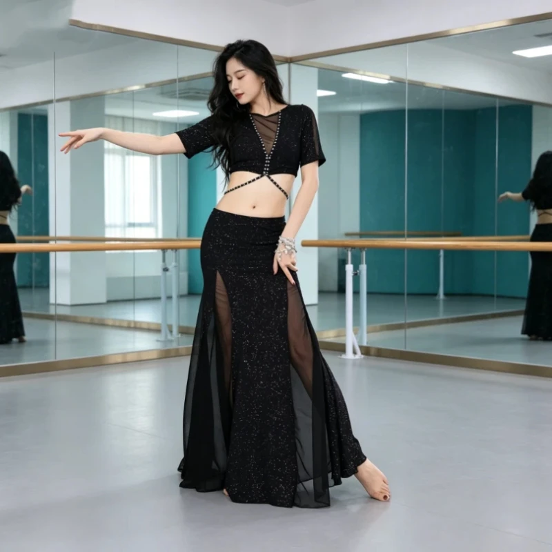 

Belly Dance Summer Practice Dress Fishtail Skirt Set Water Yarn Oriental Dance Performance Group Dress for Women