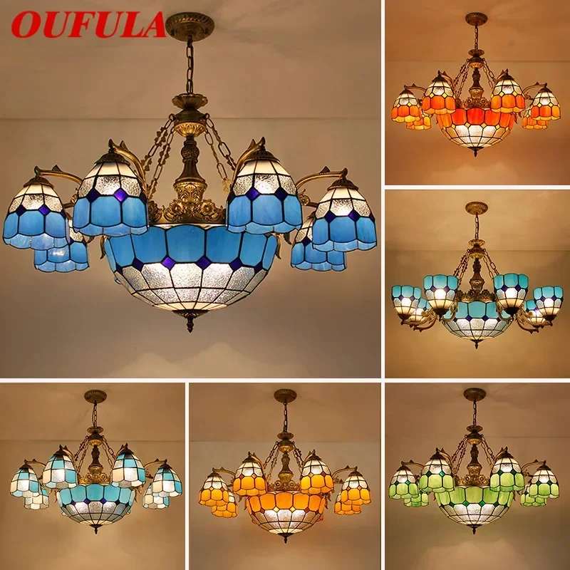 

OUFULA средиземноморская люстра Тиффани, светодиодная простая роскошная гостиная, спальня, вилла, отель, кафе-бар, цветное стекло, подвесной светильник
