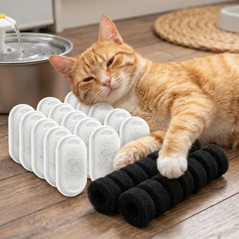 32pcs Cat Water Fountain Filter Set, 16pcs Filters + 16pcs Sponges - Compatible with 108/3.2L and 67oz/2L Pet Drinking Fountains gallery 4
