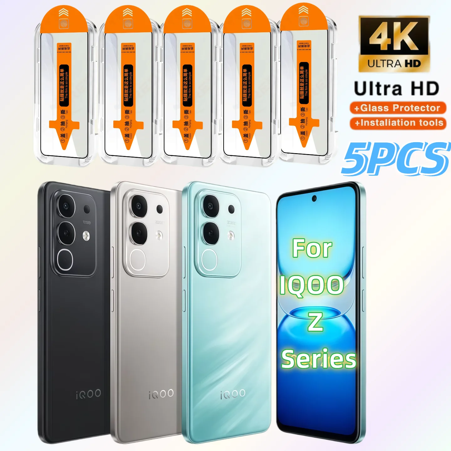 

5-piece set of high-definition tempered glass screen protectors for vivo iQOO Z1X/Z3/Z5X/Z6X/Z7X/Z8X/Z9X turbo/Z10X/Z10 turbo Pr