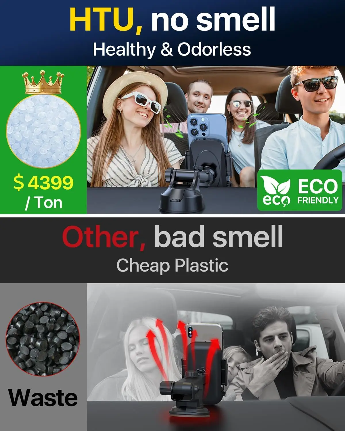 2025 최강 차량용 핸드폰 거치대, 80+파운드 강력한 흡착력 및 군사 등급 대시보드/윈드실드/에어벤트 마운트, 블루 2개