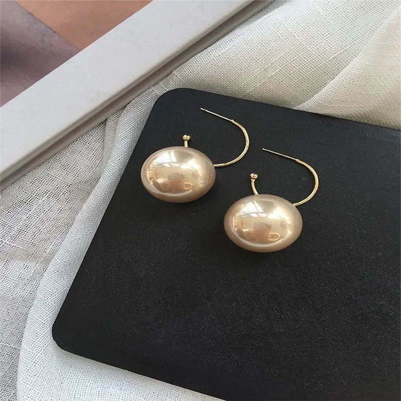 Minar Elegant Oversize Pearl Hook Earrings for Women Lady Korean Big Simulated Pearl Dangle Earrings Wedding Jewelry Oorbellen