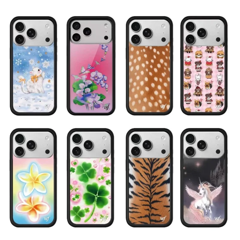 Capa de Celular com Estampa de Tigre e Flores Silvestres para iPhone 11 12 13 14 15 16 17 Pro Max 16 Plus, com Design Fofo de Estrela, Castelo, Asas de Anjo e Cavalo
