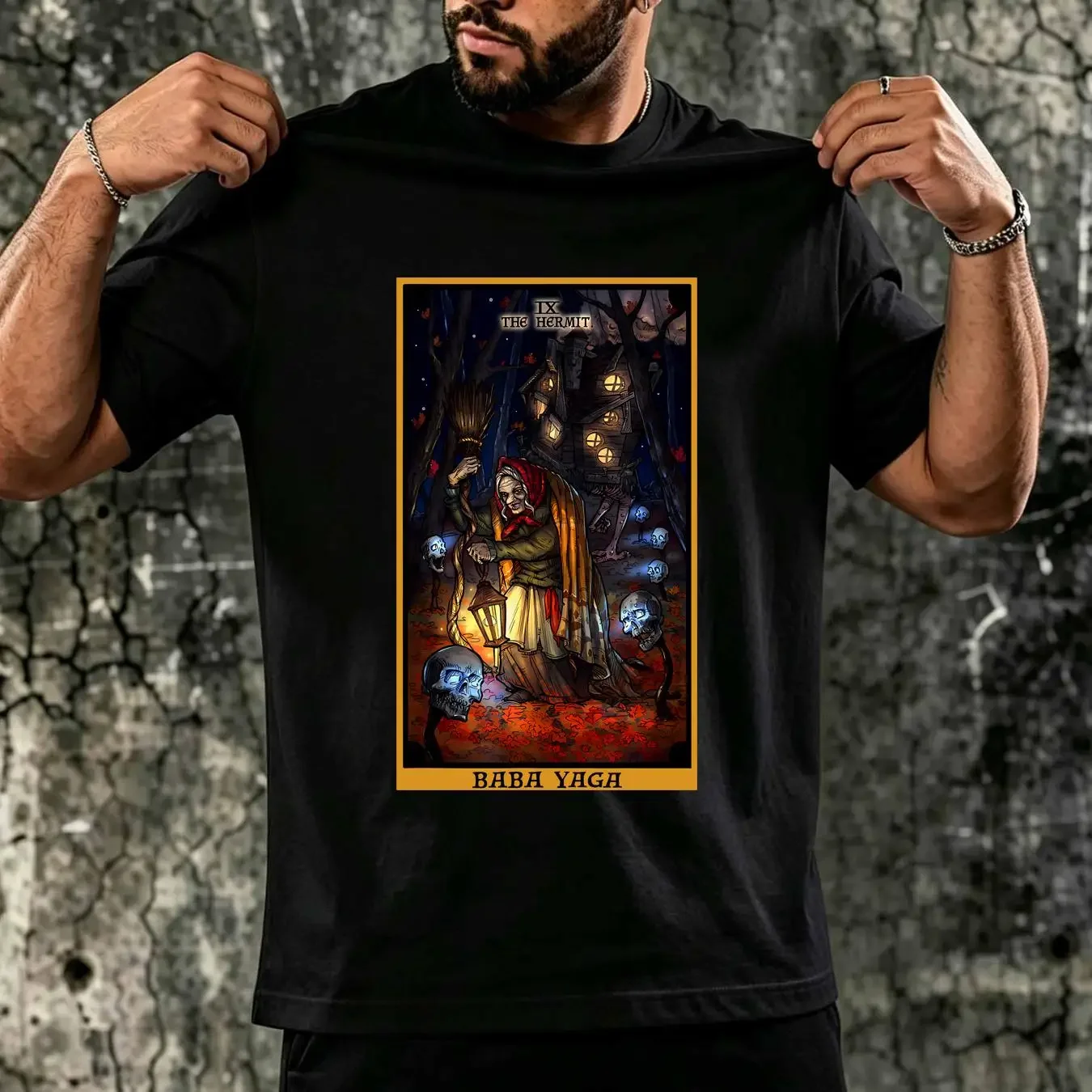 washed T Shirt Baba Yaga The Hermit Tarot Card Witchcraft Clothing Witch Witchy Wicca Wiccan Clothes Slavic Pagan s vintage