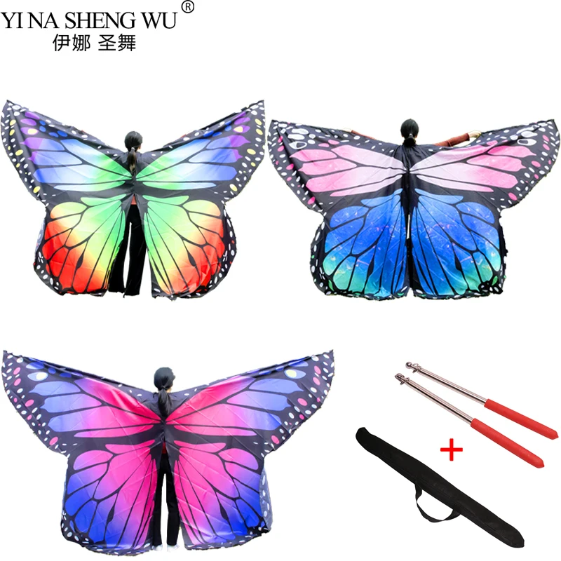 Belly Dance Butterfly Wings Kids Performance Costume Women Dancing Clothes Adult Belly Dance Set ISIS Rainbow Wings Sticks Bag