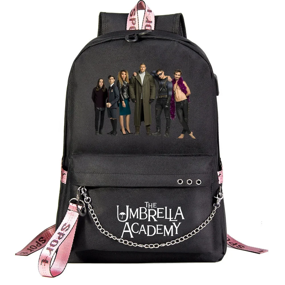 

The Umbrella Academy Boys Girls School Bags Teenager USB Charging Chain Travel Backpack Student College Bookbag Mochila