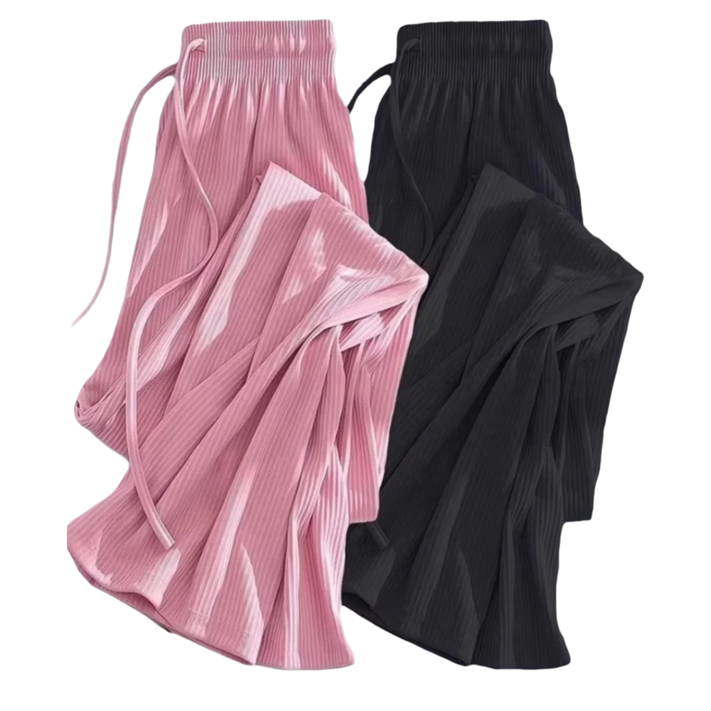 Solid Color Wide Leg Pants Loose Fit Thin Design Straight Leg Pants Breathable Fabric Summer Cool Casual Pants Casual Wear