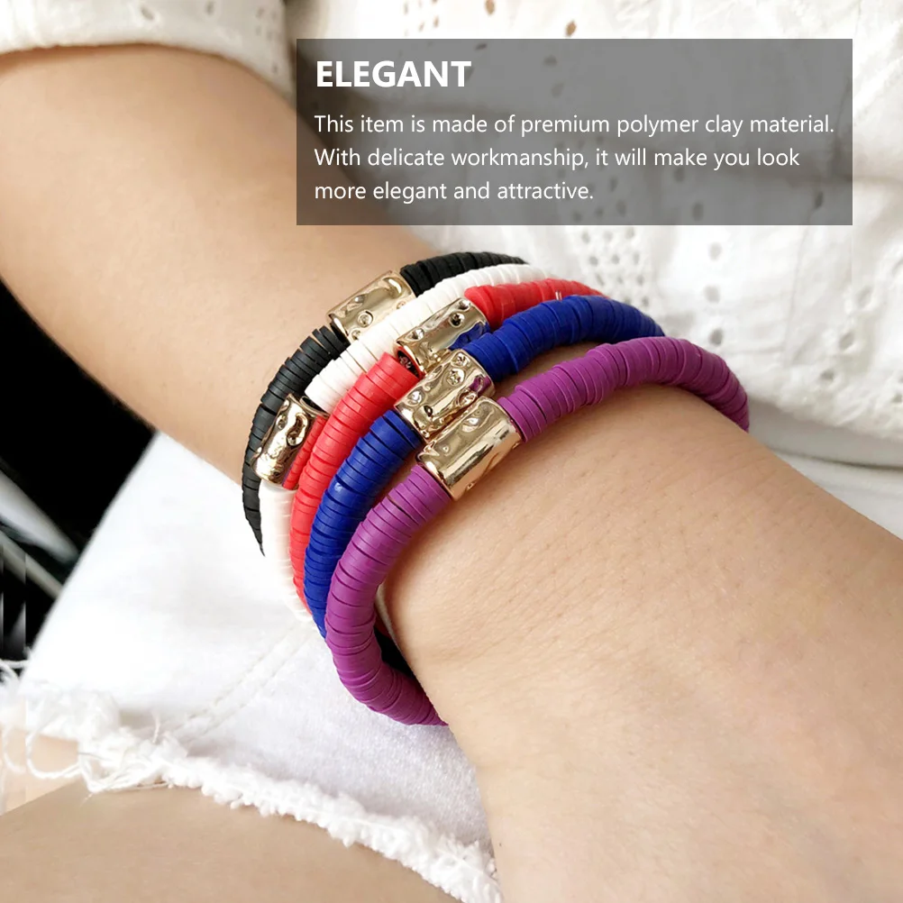 Colorful Polymer Clay Bracelet Elastic Chain Bohemian Style Manual Custom Handmade Miss
