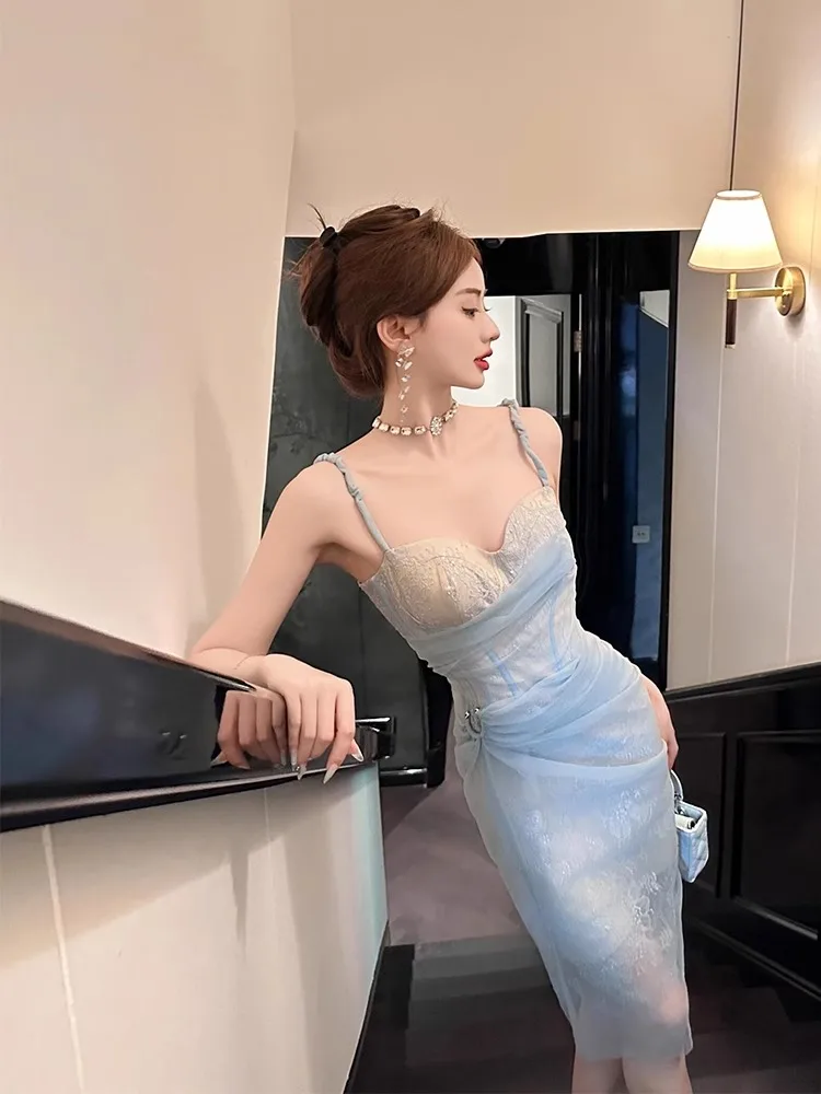 

Элегантное вечернее платье средней длины с бретелями, для торжественных мероприятий, роскошное, высокого качества, с завышенной талией, облегающее, для всех возрастов