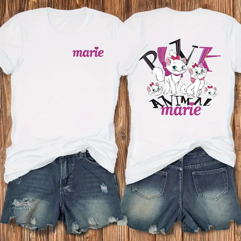 

Принт Мэри Кот с принтом Диснея, мягкий повседневный топ с короткими рукавами, модная футболка с короткими рукавами и круглым вырезом, женская одежда