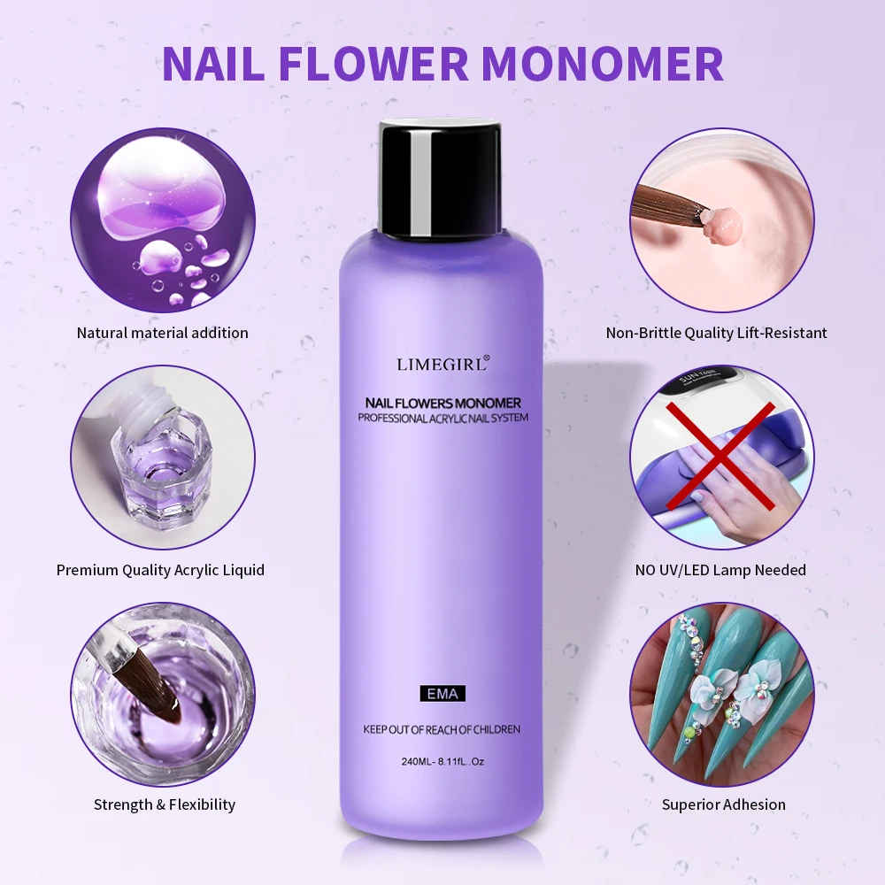 LIMEGIRL Monomer Acrylic Nail Liquid Crystal 40ML/75ML/120ML/240ML for Acrylic Powder Application for DIY Home & Nails Salon Use
