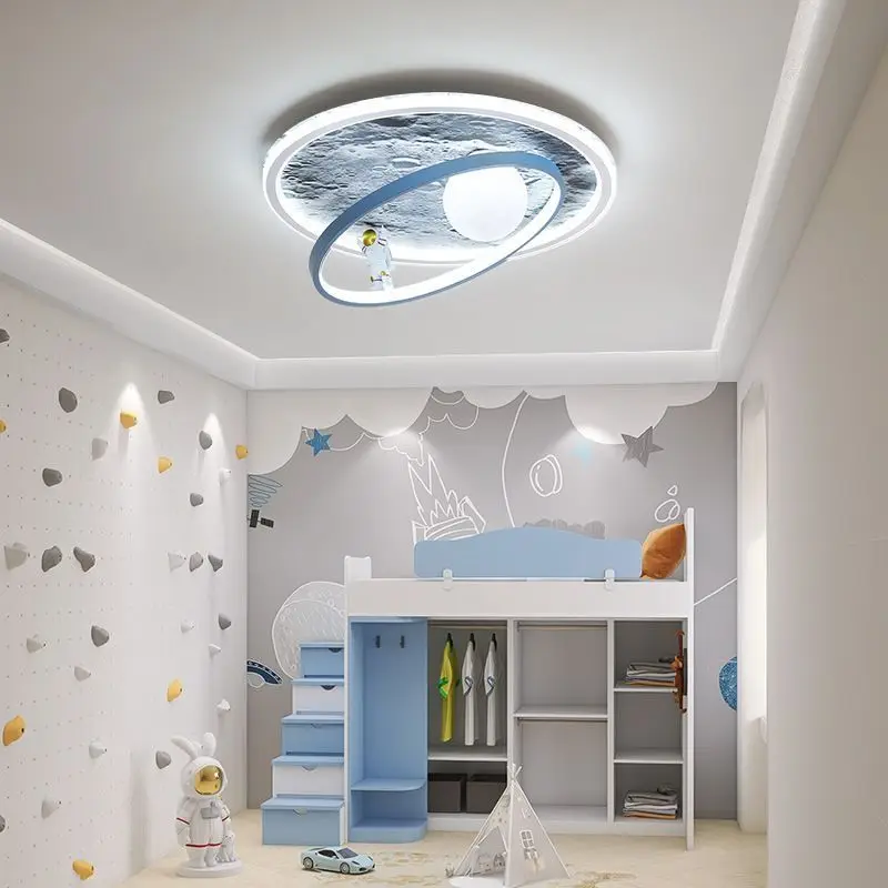 Imagem -03 - Modern Space Astronaut And Moon Luzes de Teto Led para Berçário Lâmpada para Quarto Infantil Candelabro para Crianças Baby Boy Quarto Deco Plafond Planet