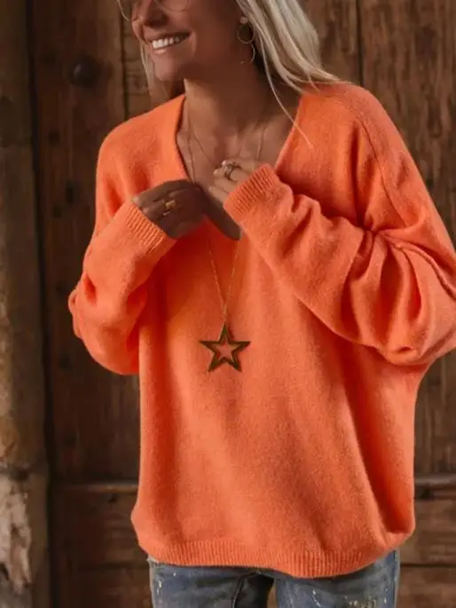 سترة عصرية فضفاضة بأكمام طويلة بلون سادة لخريف وشتاء، سترة نسائية محبوكة فضفاضة بسيطة غير رسمية جديدة