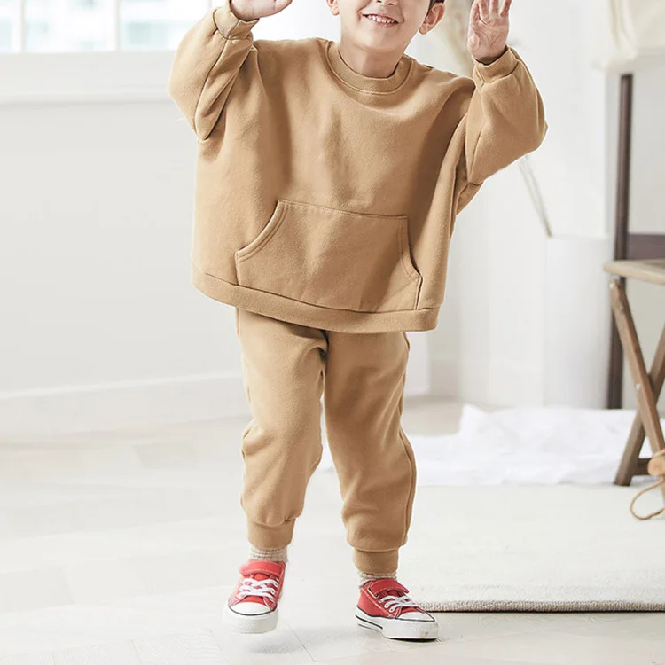 2022 Children's New Boys and Girls Fashionable Western Style Large Pocket Terry Cotton Sweater Pants Casual Suit Boys Clothes