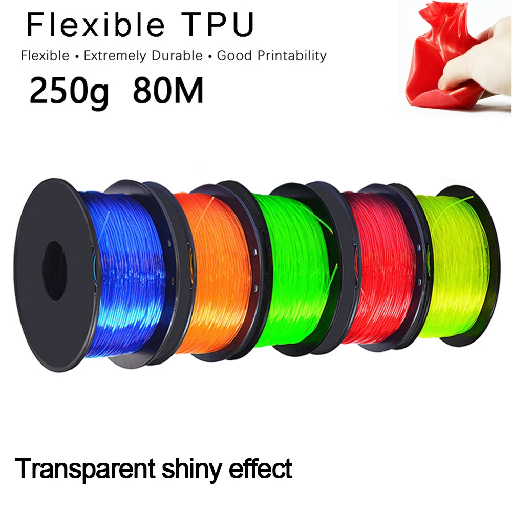 EasyThreed 3D Printing Flexible Filament TPU with Transparent Effect Diameter 1.75mm Net Weight 250g Length 80M Soft Material