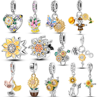 Flowers Series Silver Plated Sunflowers Tulip Carnation Charms Fit Original Bracelet For Women Jewelry Making Gift