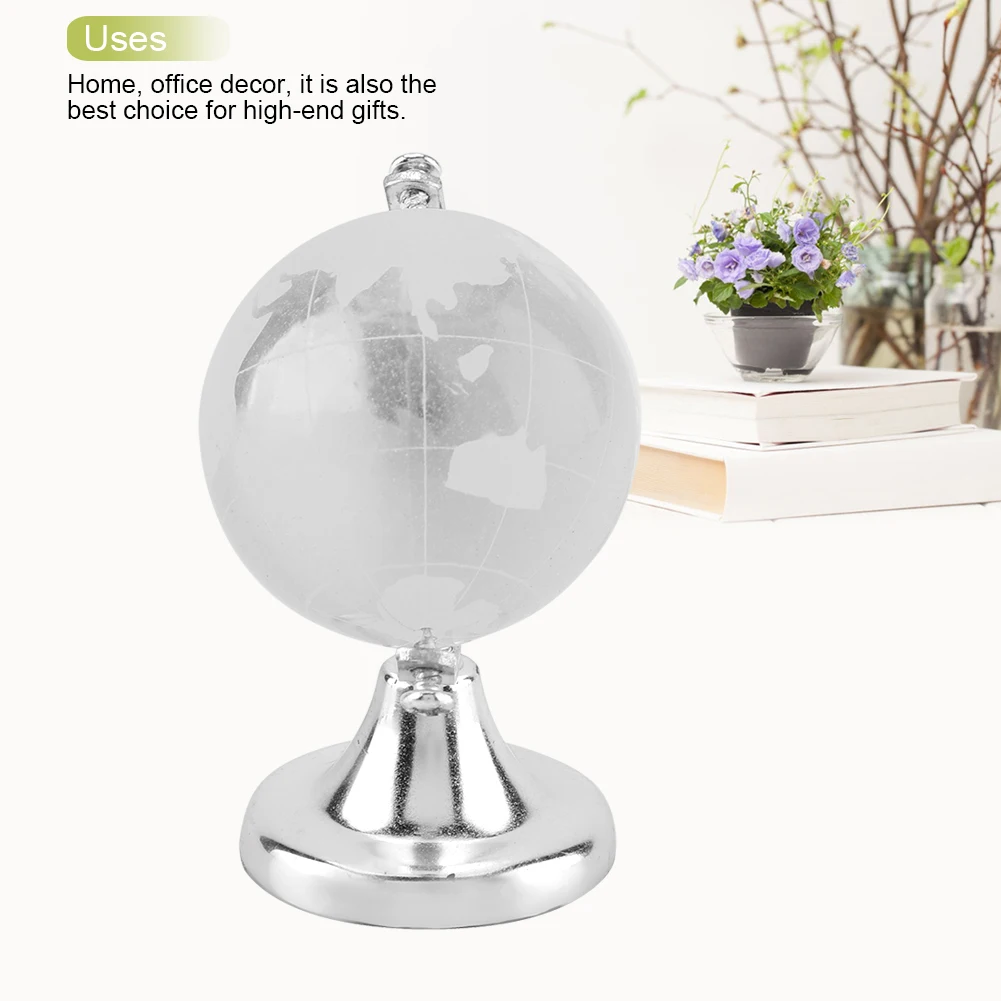 Round Earth Globe Gold Silver World Map Crystal Glass Ball Sphere Home Office Desktop Decoration Gift