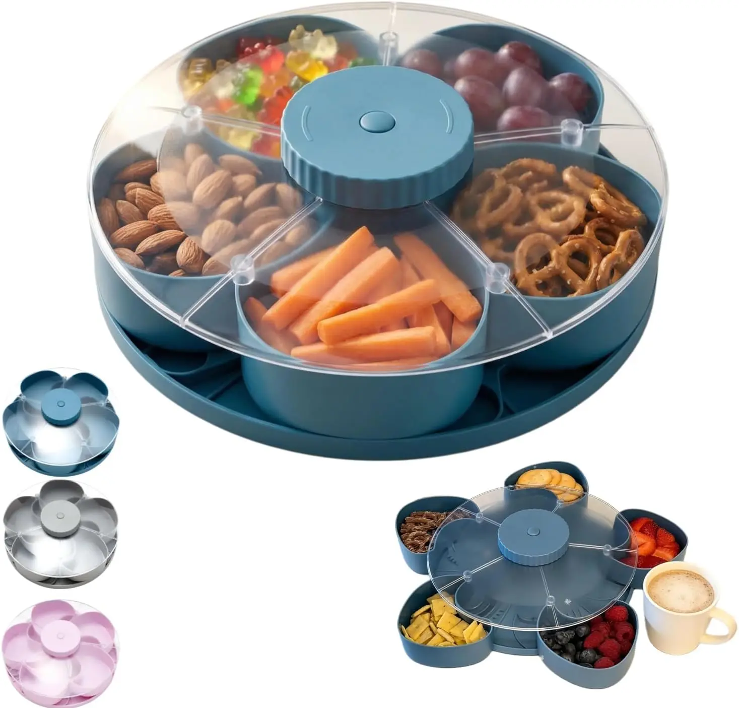 Bandeja Giratoria para Servir - Ideal para Aperitivos, Salsas y Bocadillos para Fiestas - Contenedor Giratorio para Aperitivos con Tapa - Lazy Susan