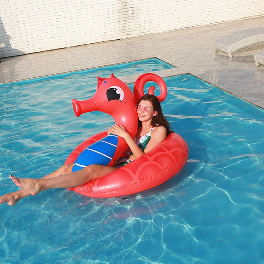

Sea Horse Shape Inflatable Swimming Ring Bright Color Easy Inflate Deflate Aid Float Pool Beach Lake Adult Ring