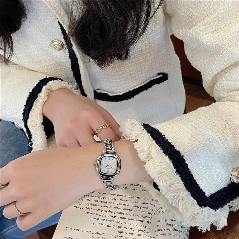 Fashion Women Watches Luxury Sea Blue Fritillaria Small Square Dial Watch Metal Bracelet Strap Wristwatches Relojes Para Mujer