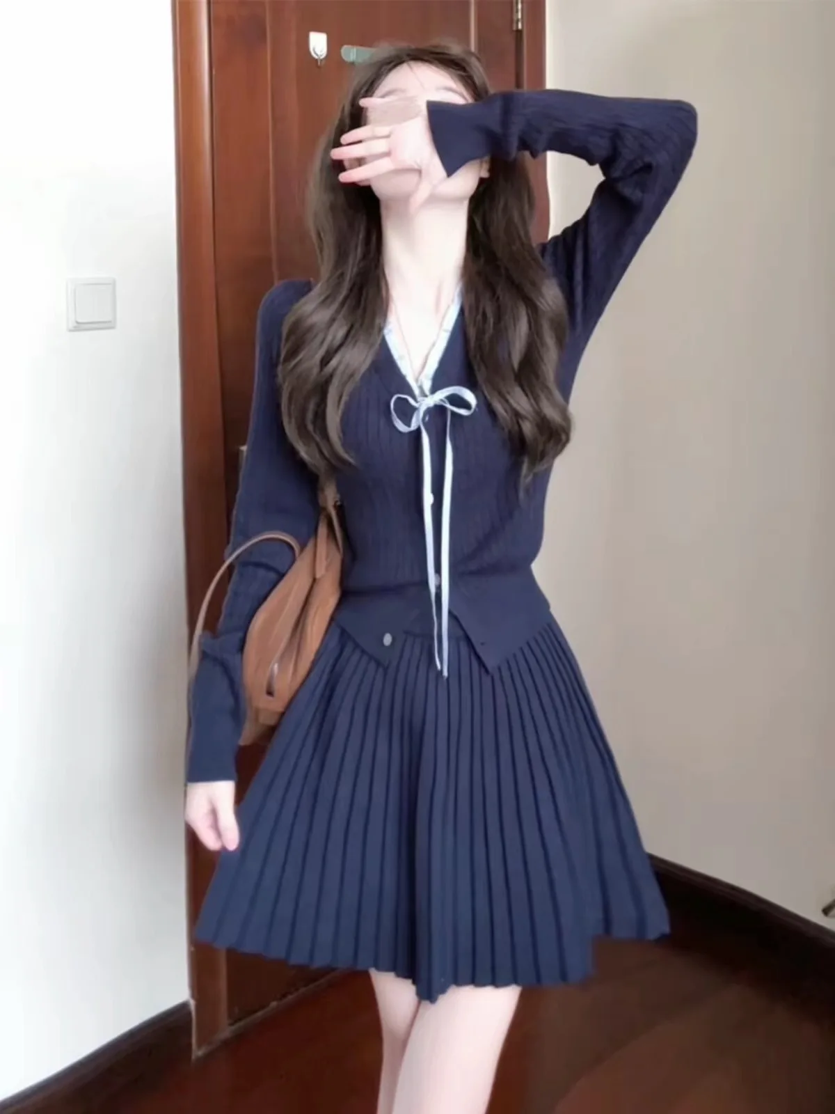 Early Autumn Korean Style Knitted Set Women's College Fashion Whole Set Small Fragrance Miu Series Beautiful Two Piece Set