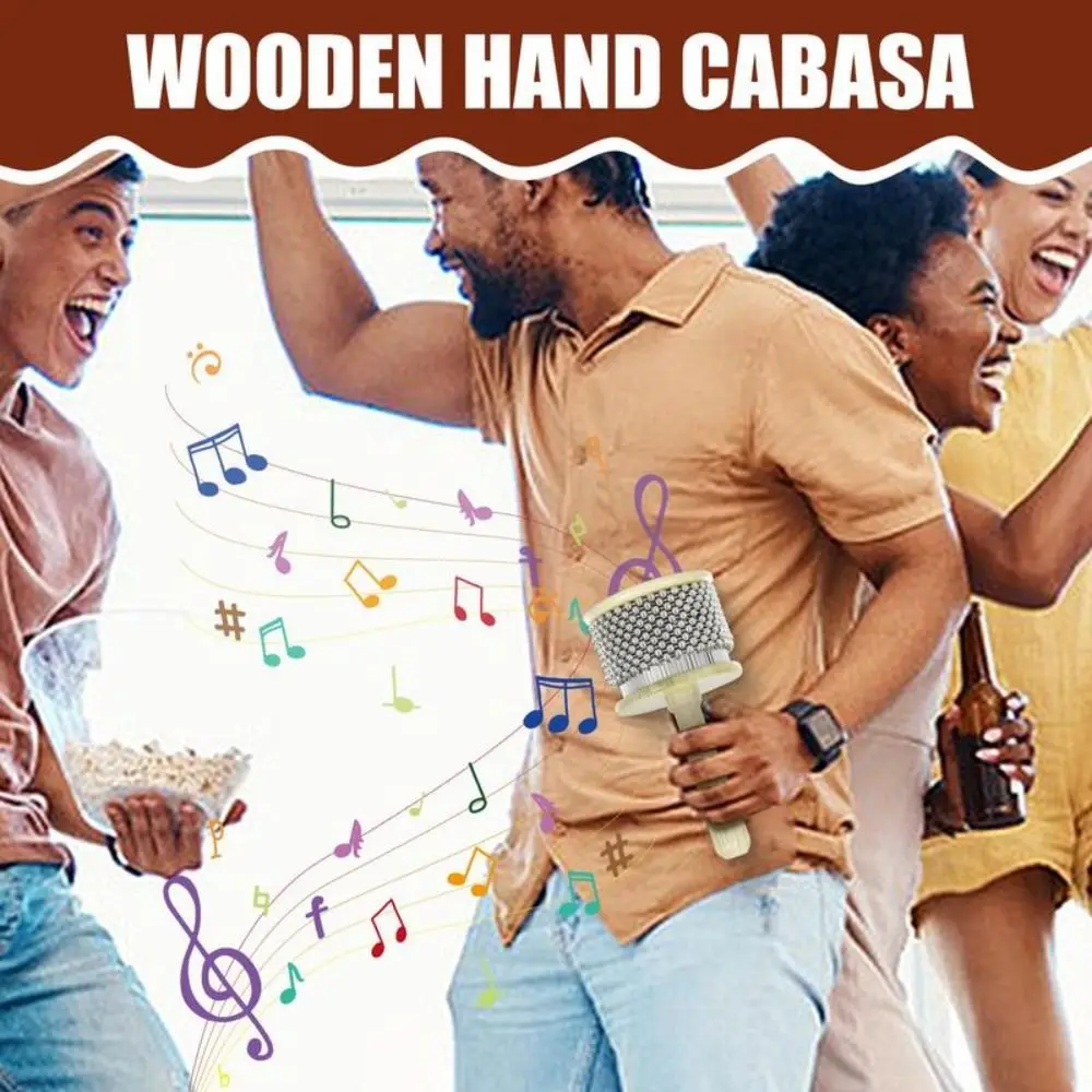 Stainless Steel Beads Wooden Cabasa Music Education Rhythmic Percussion Hand Cabasa Toddlers Wooden Handle Hand Crank