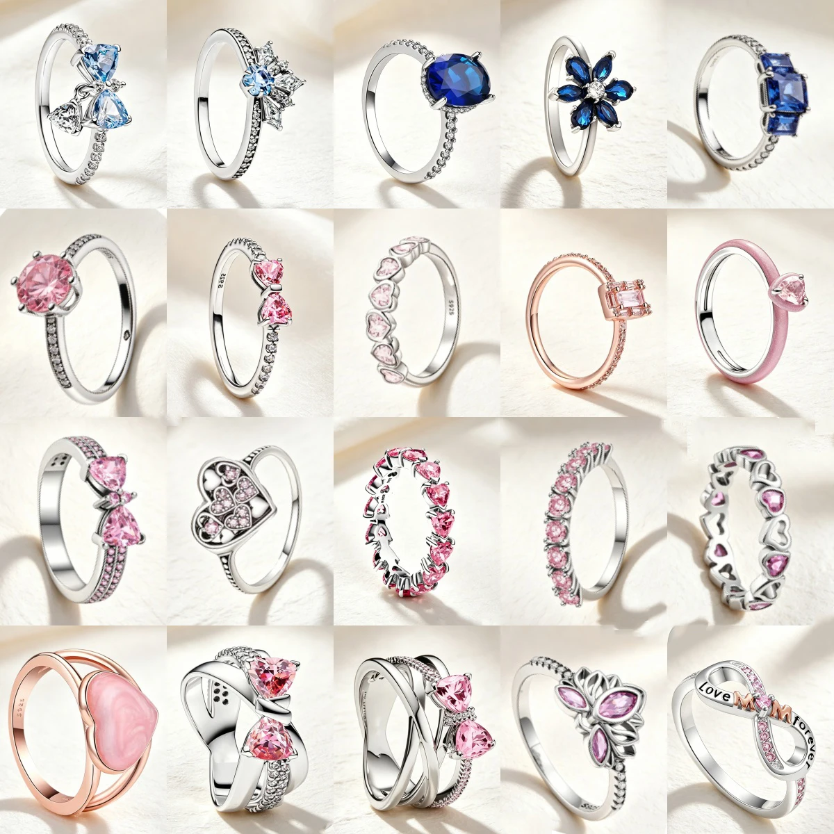 Novo Anel de Amor Irmãos Borboleta Rosa e Azul em Prata 925, Ideal para Presentes de Joias DIY de Casamento Originais para Mulheres