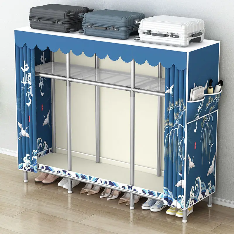 Bedroom Furniture Design Modern Metal Steel Pipe Tube Wardrobe Closet Rack Kids Clothes Cloth Cabinet Fabric Wardrobe
