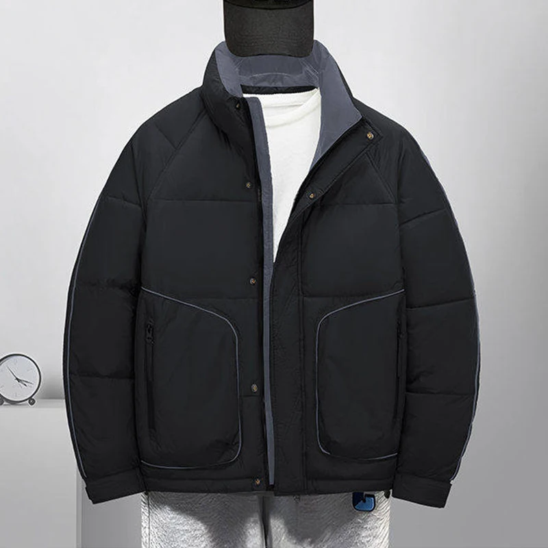 Casual Men's Stand Collar Duck Down Jackets 2025 Autumn Winter Solid Color Windproof Warm Puffer Coat Outwear Loose Top Clothing