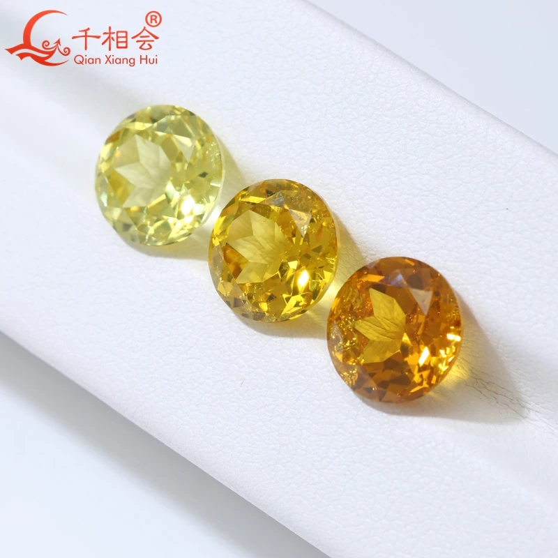 Round shape Lab Grown Lemon yellow golden color Sapphire Natural Cut Loose Gem Stone with Minor Cracks Inclusions Corundum