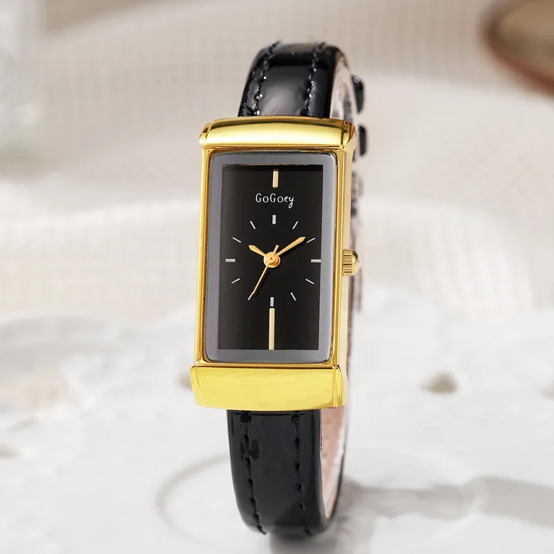 Marken-Bestseller Damenuhr, Modische Rechteckige Quarz-Armbanduhr mit Lederarmband, Geschenk für Studenten, Luxusuhr – Detail 6