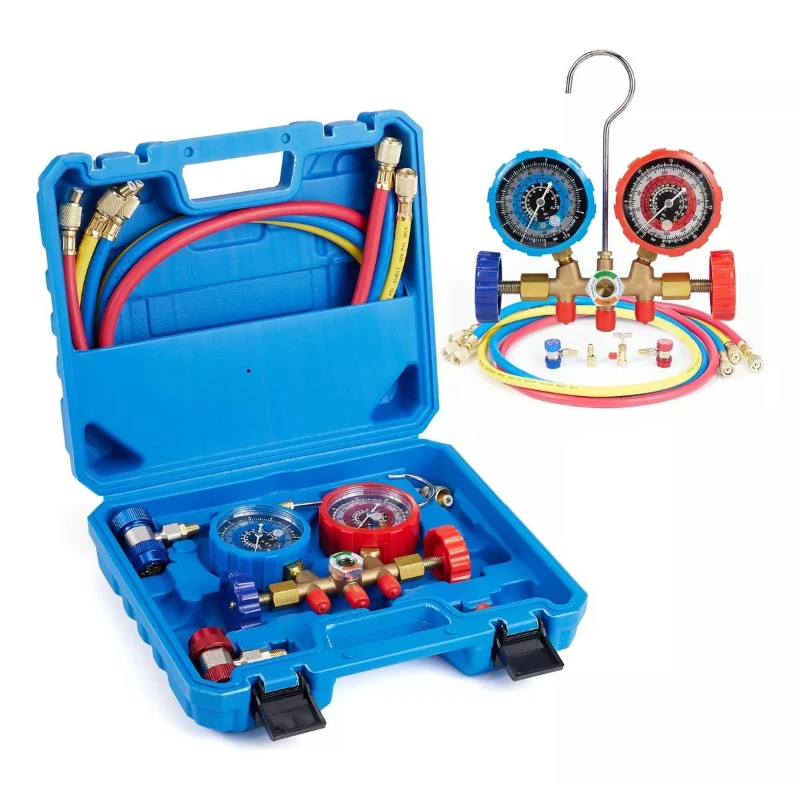 R134a Pressure Gauge R410 Refrigerant Double Gauge Valve Air Conditioner Fluoride Tool