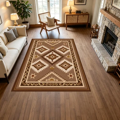 Southwestern Ethnic Diamond Geometric Carpet Flooring, Retro Tribal Non-Slip Area Rug for Living Room Bedroom Home Decor