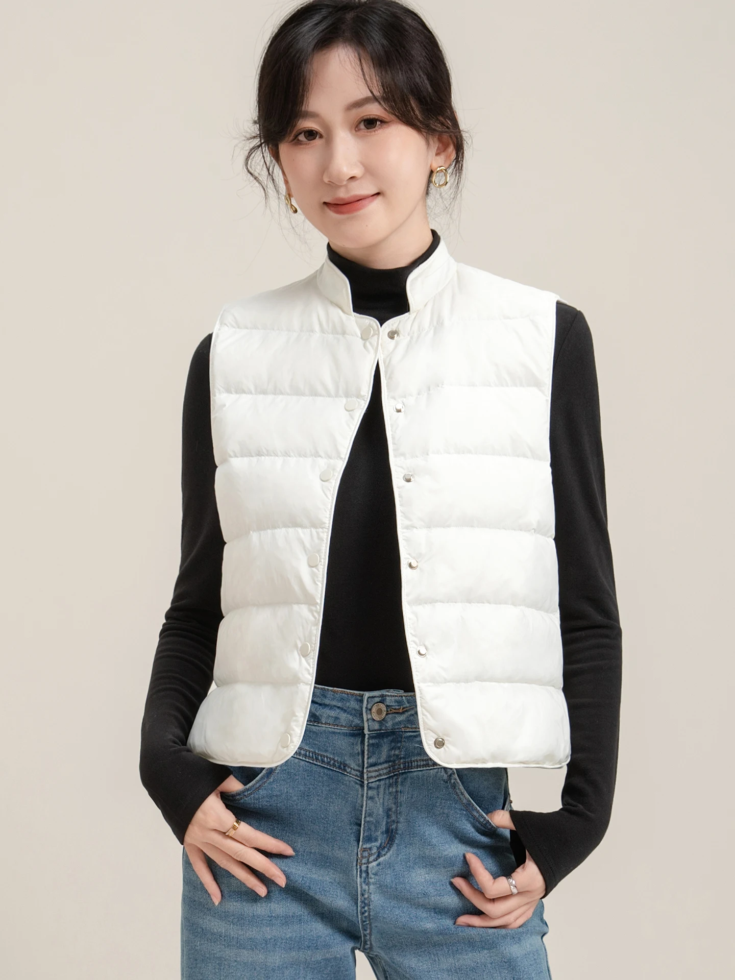 Or leve para baixo colete feminino sle 2025 outono novo simples facionable commute vento tubo reto branco du para baixo