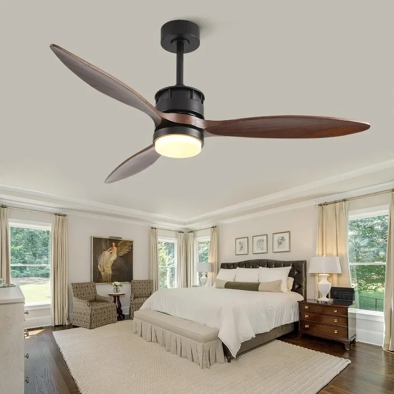 

BOJUE Ceiling Fans with Lights, 60 Inch Black Ceiling Fan with Remote Control, 3 Wood fan Walnut Blades, Modern Fan Lights