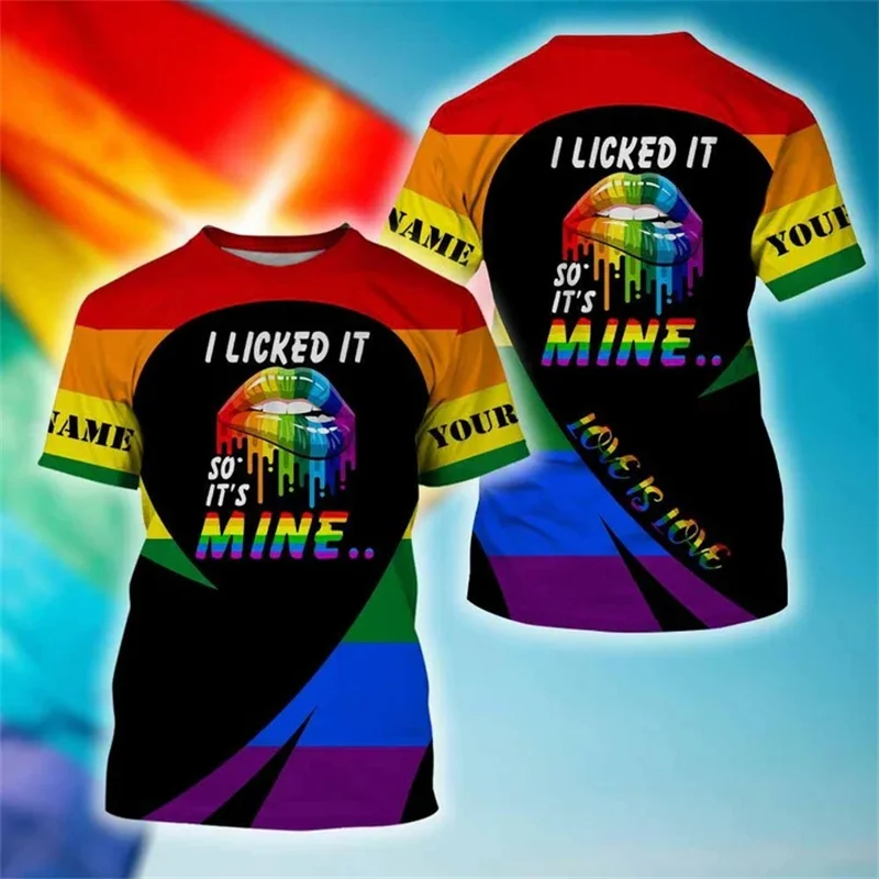 LGBT Rainbow T-shirt 3D Sexy Lips Graphic T Shirt Unisex Street Hip-hop Trendy Short Sleeves Tees Gay Lesbian Liker Pride Tshirt