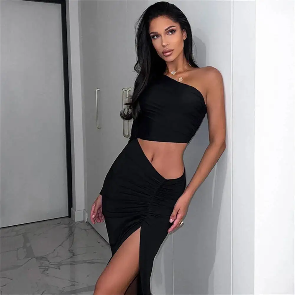 CNYISHE ワンショルダー カットアウト スプリット ラッフル マキシドレス レディース エレガント パーティー プロム ガウン ドレス 女性 セクシー バースデー 衣装 ローブ