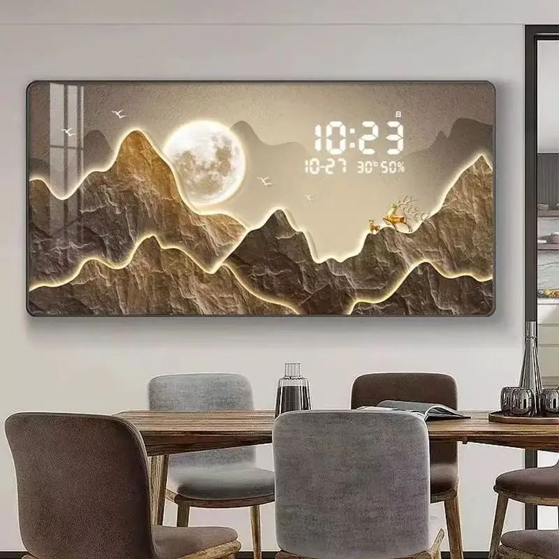 Modern Light Luxury Clock Wall Clock Living Room 2024 New Restaurant Decorative Painting Digital Display Mute Clock Hanging Wall