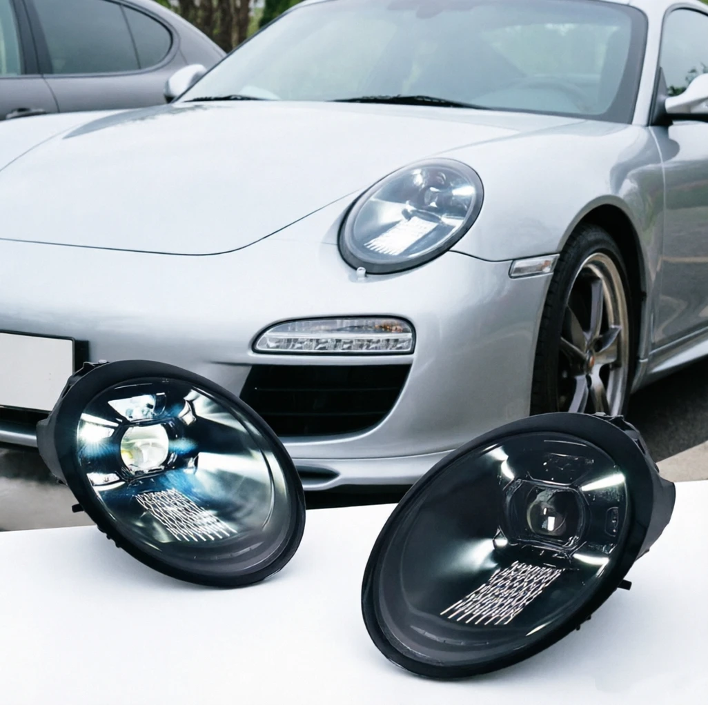 Smoked DRL LED Front Lamp Housing For Porsche 911 997 2005-2012 Upgrade To 992 Style Head Light