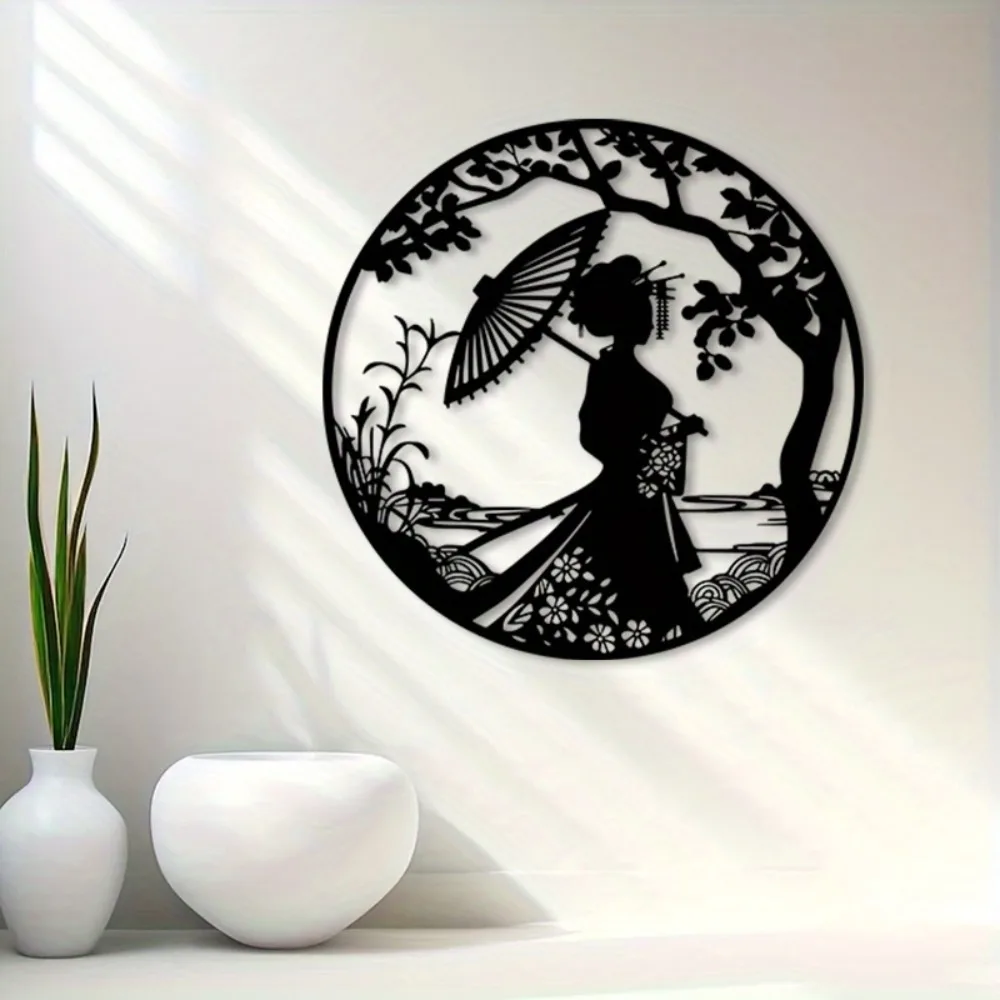 CIFBUY Eisen-Wandkunst, Sakura-Geisha, Metalldekoration, rostfrei, japanisches Hängeornament für Zuhause und Büro, einzigartiges Geschenk