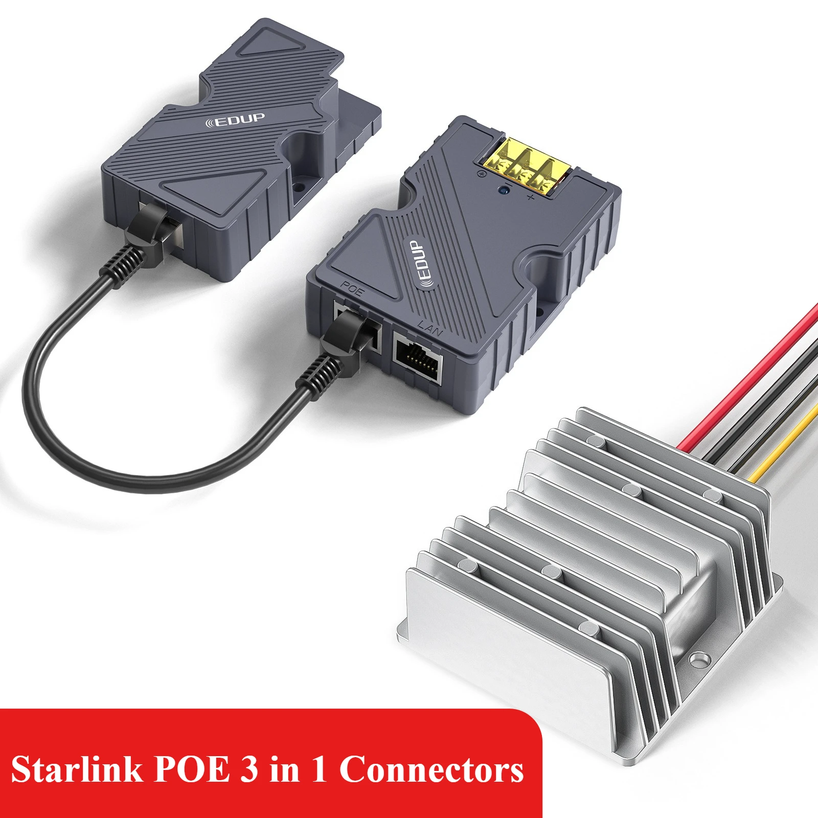 EDUP Starlink POE Gen2 Injector DC Step UP Converter 48V to 12V 3 in 1 for Dish V2 Internet Kit to Router PC Outdoor RV Adapter