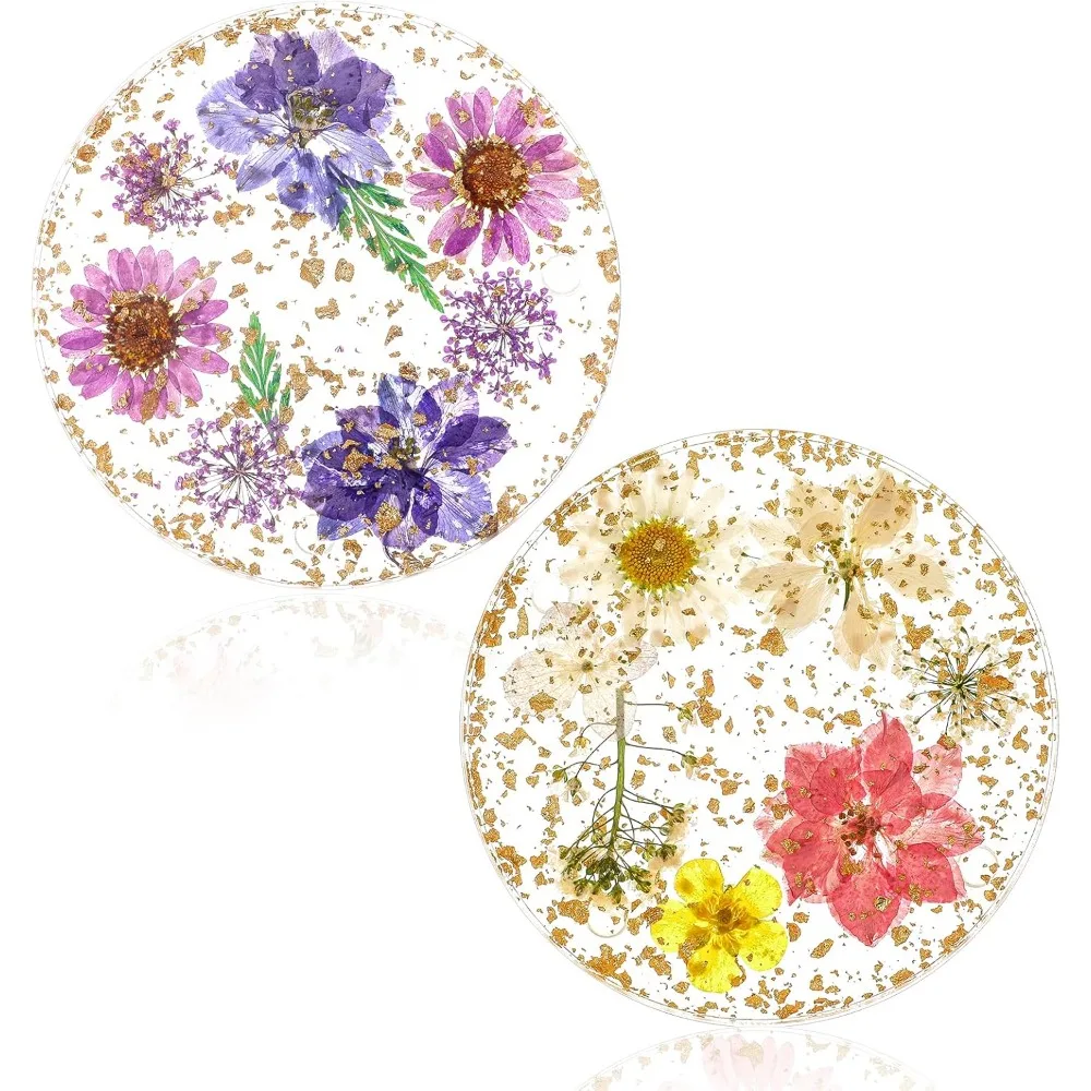 

Dried Flower Drink Coasters, Floral Resin Drink Cup Mat Set Of 2, Non-Slip Coasters For Tabletop Protection Reusable
